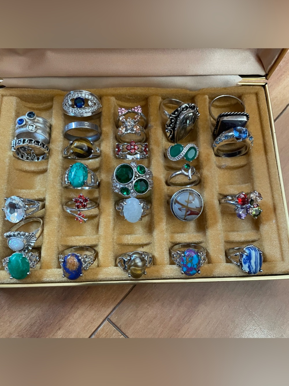 26 Multi-Gemstone Silver tone Ring Collection - Green, Blue, Turquoise & More